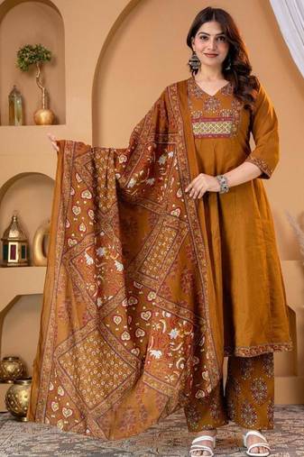 Cotton anarkali kurti pant dupatta set