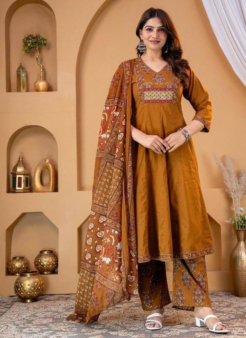 Cotton anarkali kurti pant dupatta set