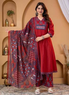 Cotton anarkali kurti pant dupatta set 1