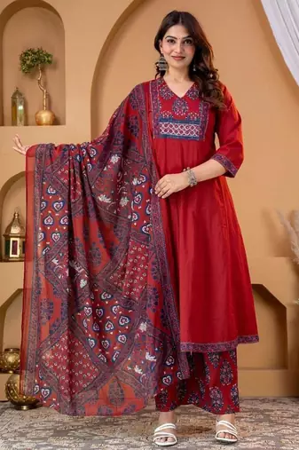 Cotton anarkali kurti pant dupatta set