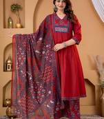 Cotton anarkali kurti pant dupatta set
