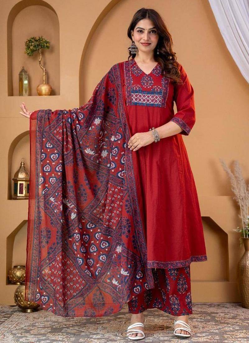 Cotton anarkali kurti pant dupatta set