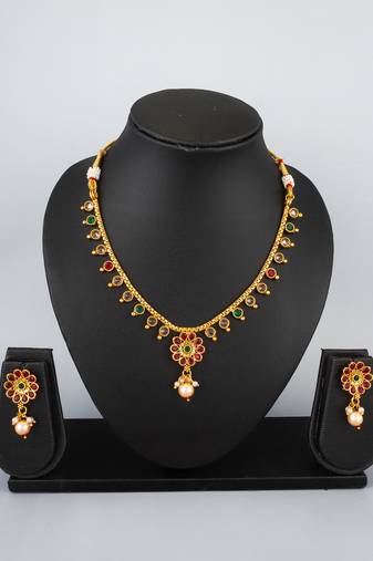 kundan floral charm necklace set