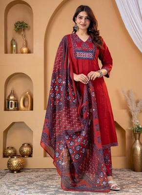 Cotton anarkali kurti pant dupatta set 2