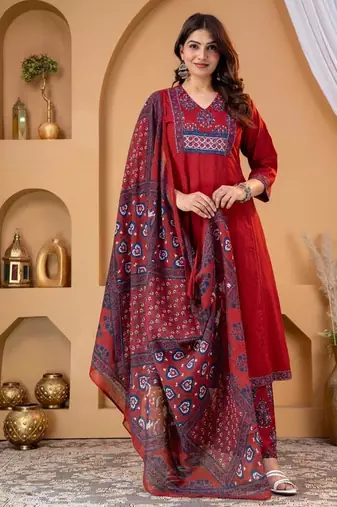 Cotton anarkali kurti pant dupatta set