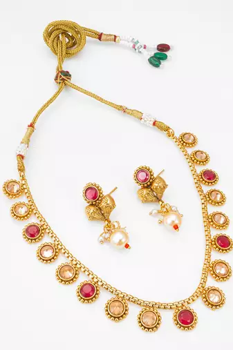 antique gold stone necklace set
