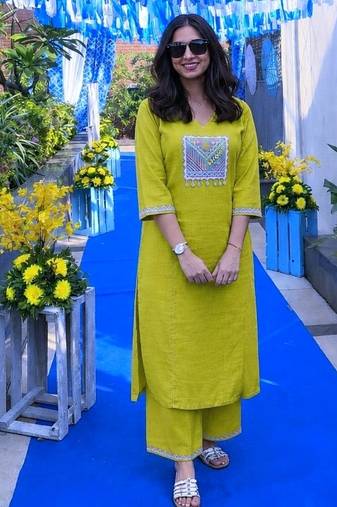 Cotton slub dyed straight kurti-pant set