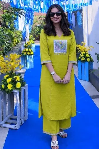Cotton slub dyed straight kurti-pant set