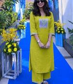 Cotton slub dyed straight kurti-pant set