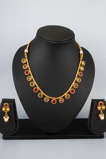 antique gold stone necklace set