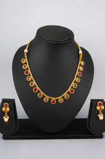 antique gold stone necklace set