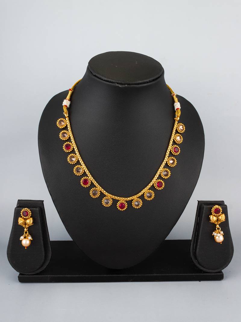 antique gold stone necklace set