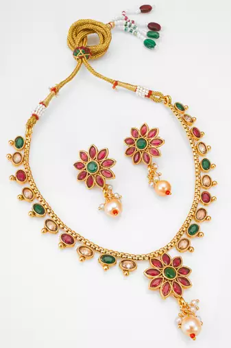 antique gold floral necklace set