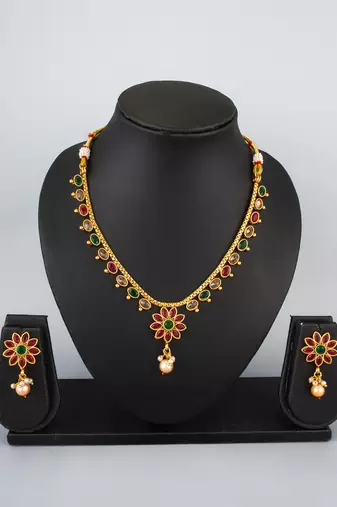 antique gold floral necklace set