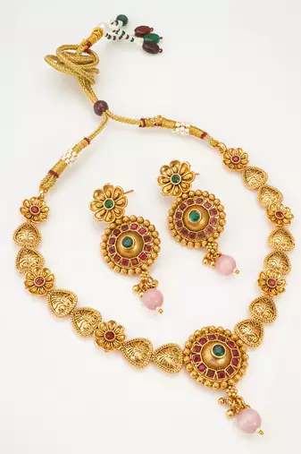 antique gold floral necklace set