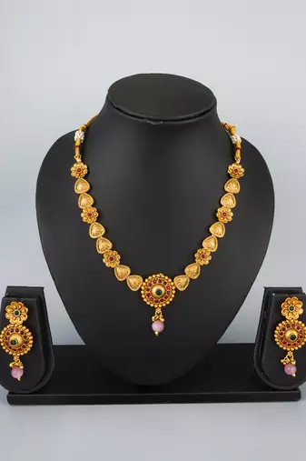 antique gold floral necklace set