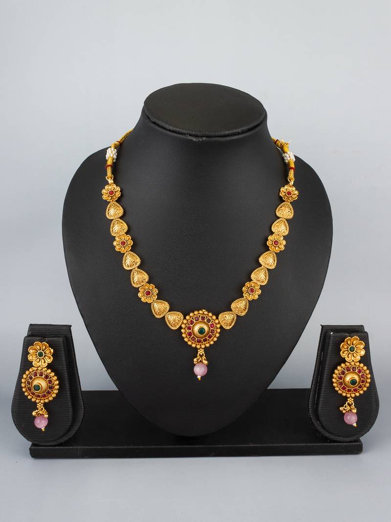 antique gold floral necklace set