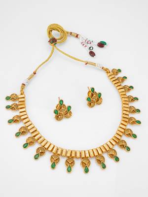 antique gold green stone necklace set 2