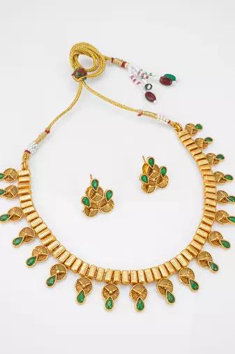 antique gold green stone necklace set