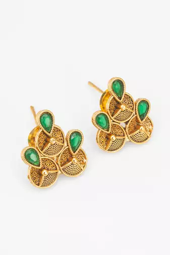 antique gold green stone necklace set