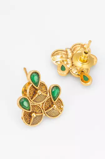 antique gold green stone necklace set