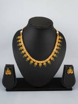 antique gold green stone necklace set 1