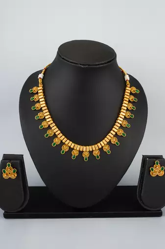antique gold green stone necklace set
