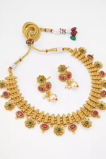 antique gold floral necklace set