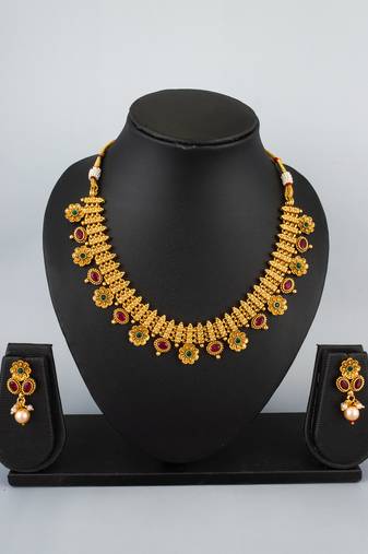 antique gold floral necklace set