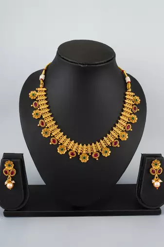 antique gold floral necklace set
