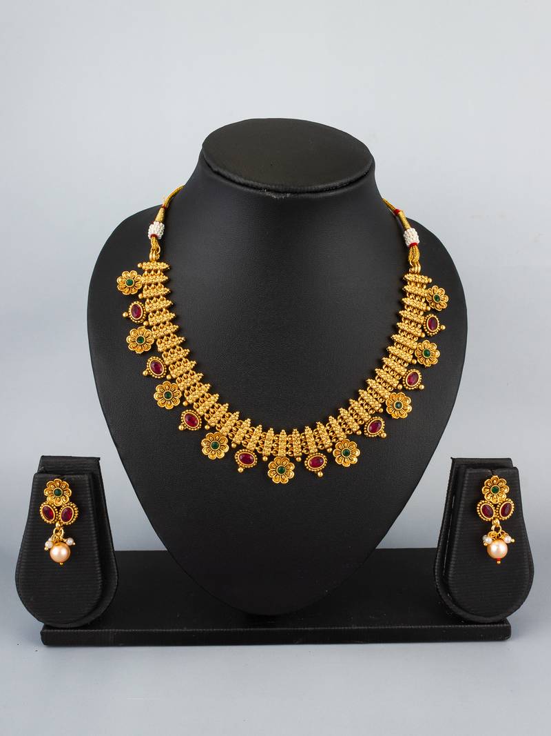 antique gold floral necklace set