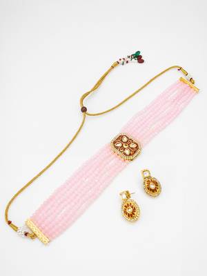 blush pink crystal choker set 2