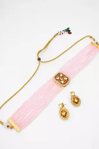 blush pink crystal choker set