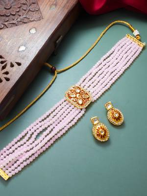 blush pink crystal choker set 1