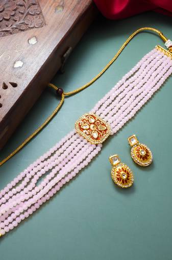 blush pink crystal choker set