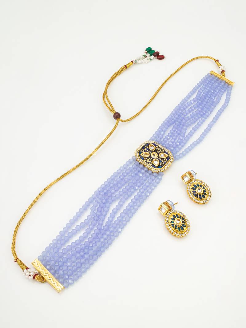 blue crystal choker set