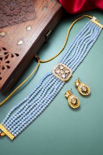 blue crystal choker set