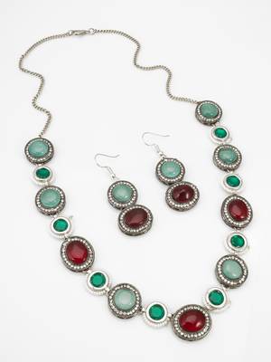 oxidized silver stone necklace set 2