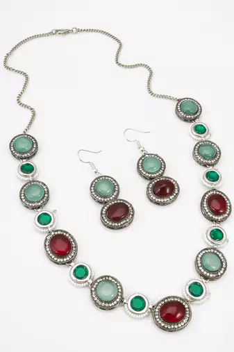 oxidized silver stone necklace set