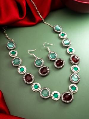 oxidized silver stone necklace set 1
