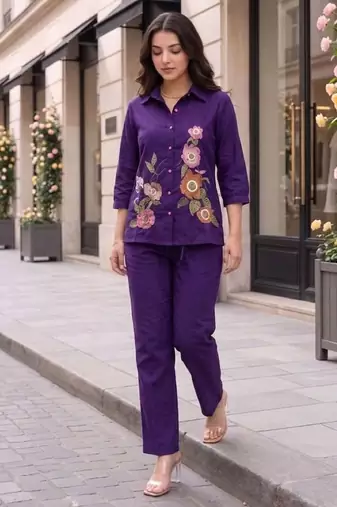 Purple Cotton cambric co-ord set