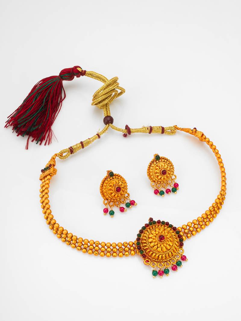 gold beaded choker set