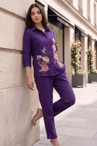 Purple Cotton cambric co-ord set