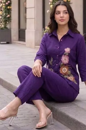 Purple Cotton cambric co-ord set