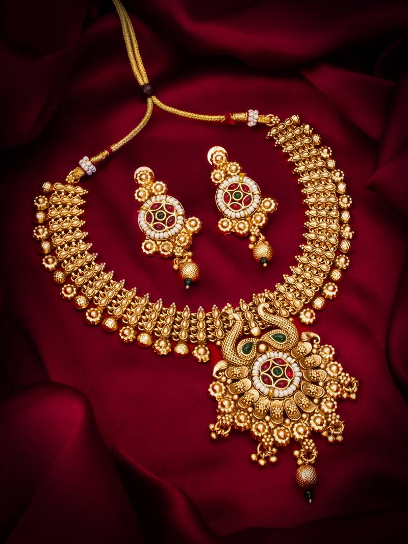 antique gold beaded necklace set