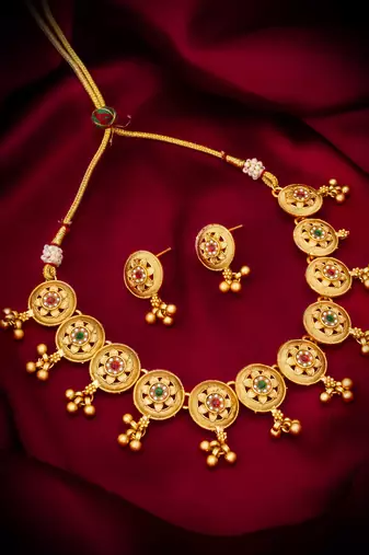 antique gold tone necklace set
