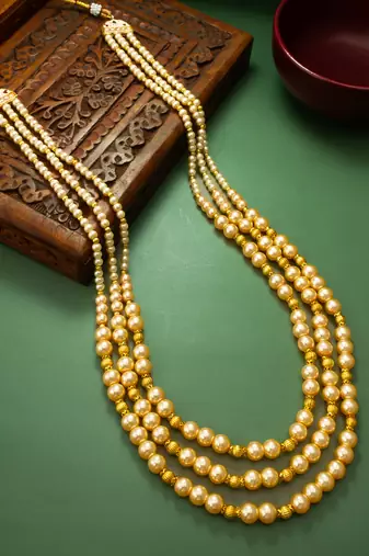 golden pearl long necklace