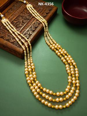 golden pearl long necklace 1