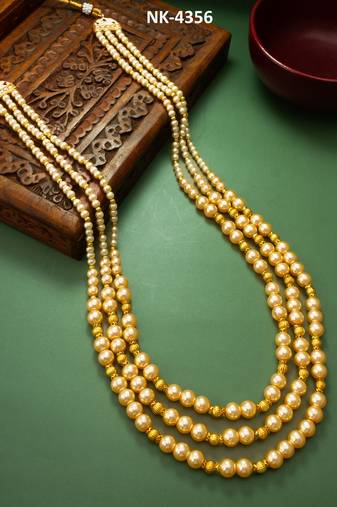 golden pearl long necklace