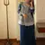 Teal blue georgette kurti palazzo set with embroidered dupatta